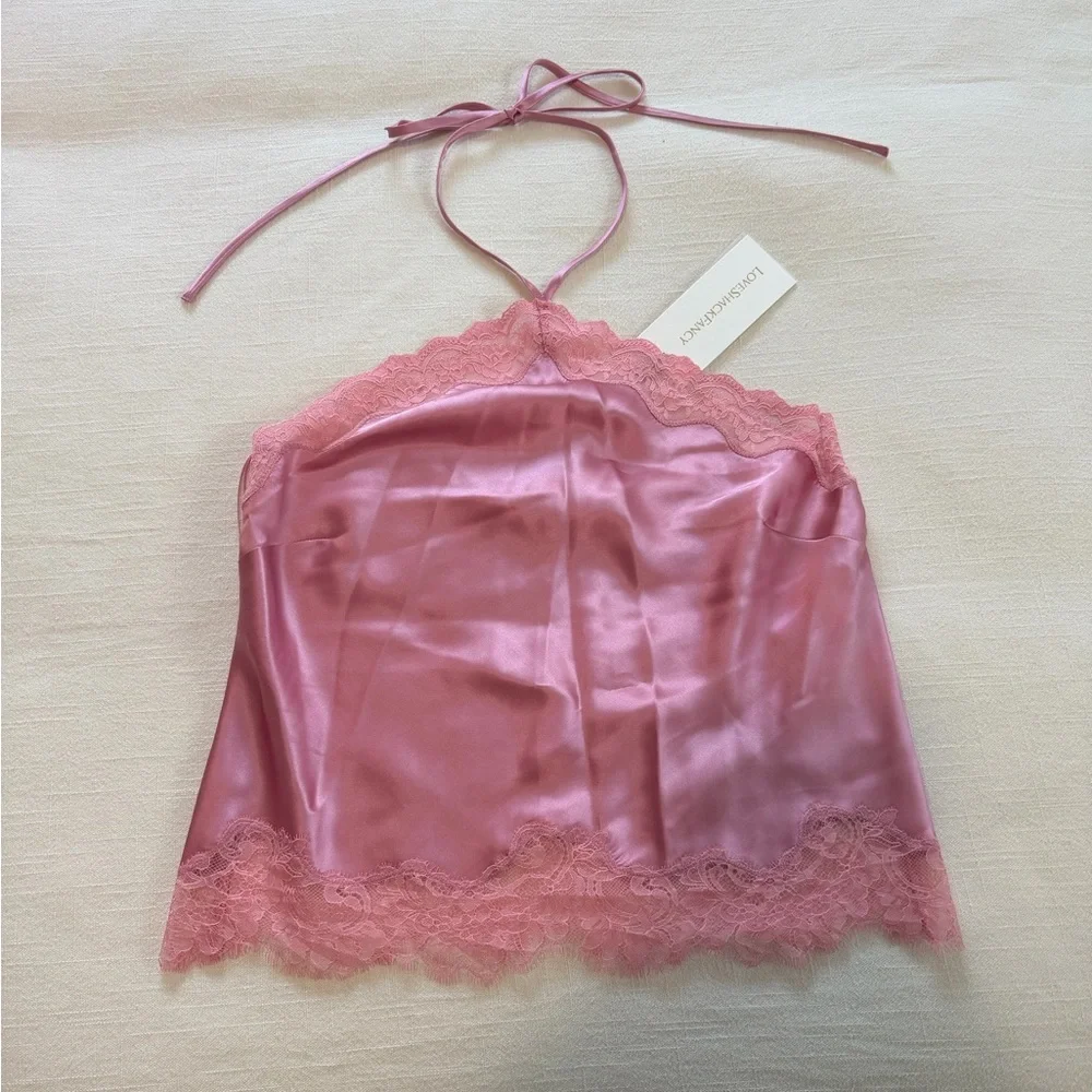 NWT. LoveShackFancy pink Rivier satin halterneck Top - Picture 10 of 12
